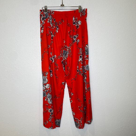 Bryn Walker Orange Red Floral Pants Set Button Down Blouse Crop Pants EUC Sz S/M - Picture 13 of 16
